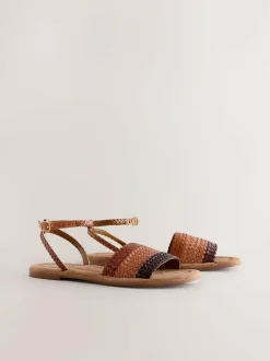 Next Standard/Wide Fit Woven Flat Sandals Tan Brown