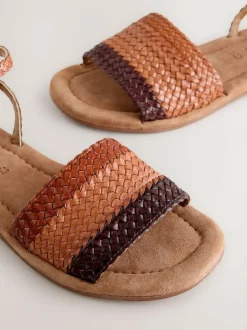 Next Standard/Wide Fit Woven Flat Sandals Tan Brown