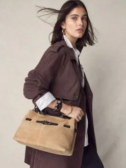 Next Tan Brown Suede Belted Hand Held Bag Clearance