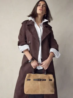 Next Tan Brown Suede Belted Hand Held Bag Clearance