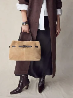 Next Tan Brown Suede Belted Hand Held Bag Clearance