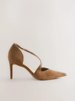 Next Premium Leather Asymmetric Court Heels Tan Brown Suede