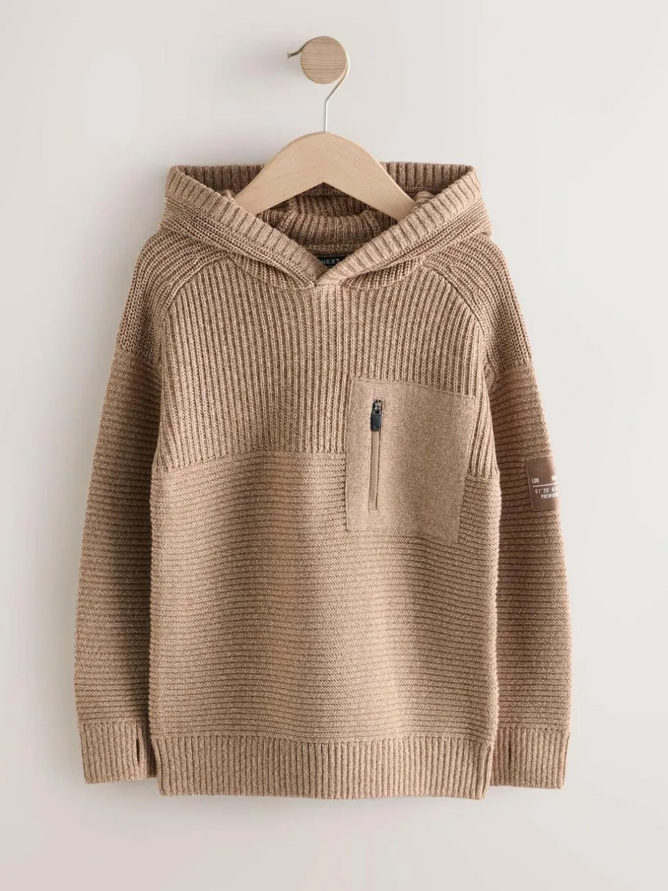 Next Tan Brown Utility Knitted Hoodie (3-16yrs) Discount