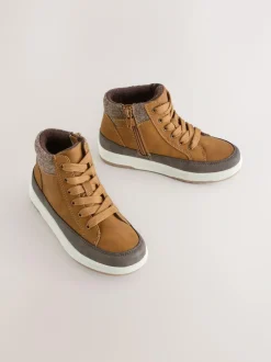 Next Warm Lined High Top Boots Tan Brown Clearance