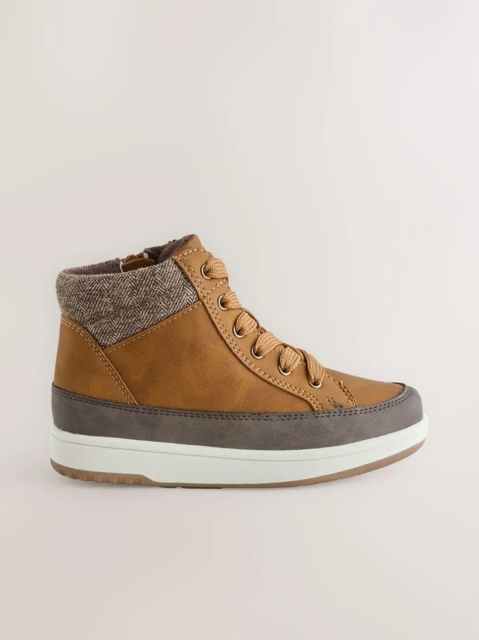 Next Warm Lined High Top Boots Tan Brown Clearance