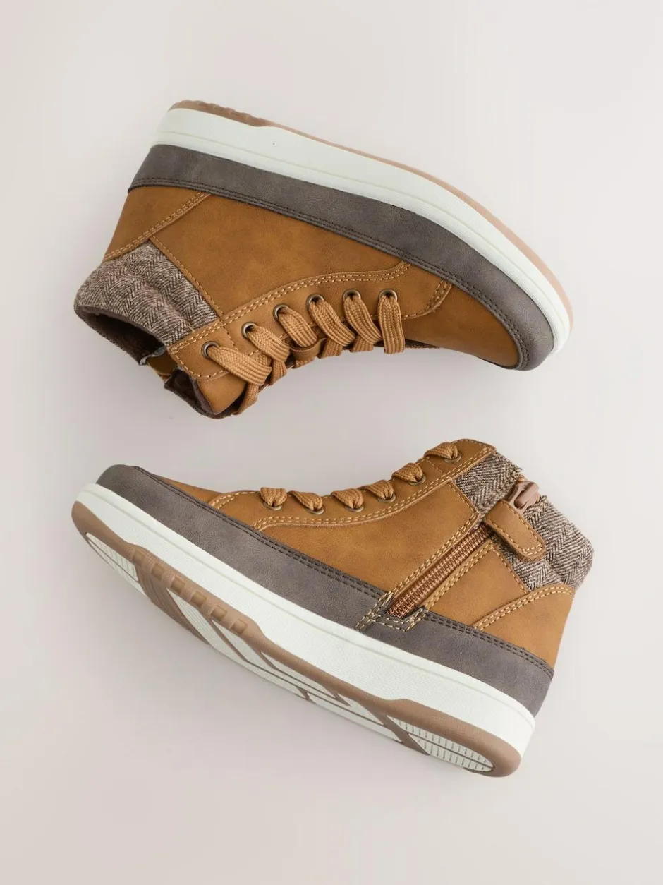 Next Warm Lined High Top Boots Tan Brown Clearance