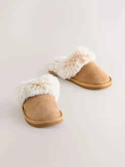 Next Tan Brown Warm Lined Mule Slippers Sale