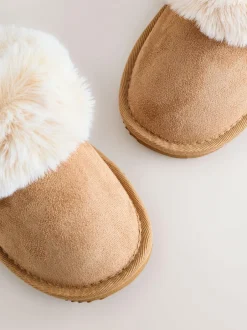 Next Tan Brown Warm Lined Mule Slippers Sale