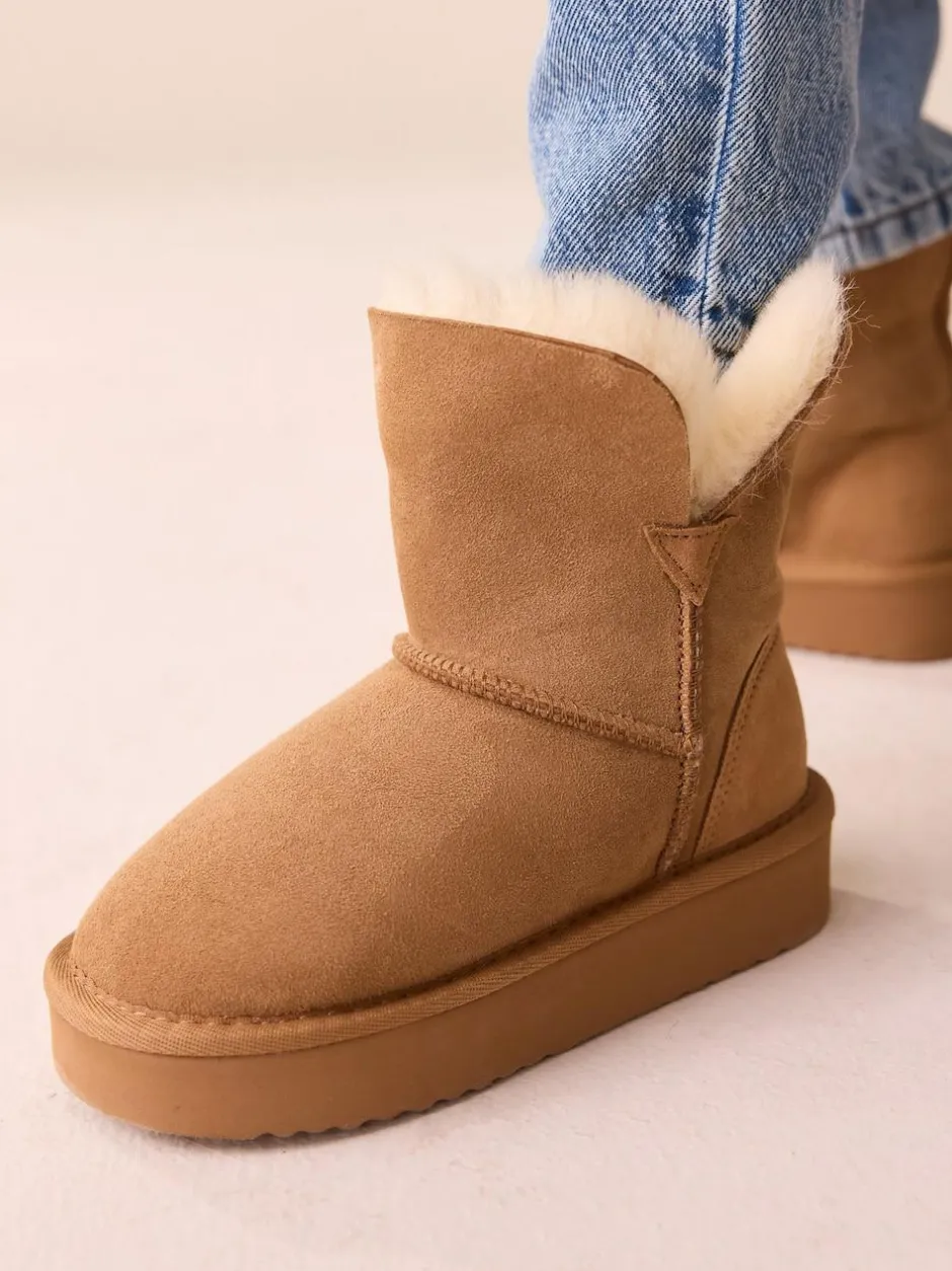 Next Tan Brown Water Repellent Suede True Sheepskin Boots Online