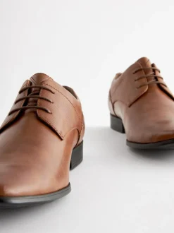 Next Wide Fit Derby Lace-Up Shoes Tan Brown New