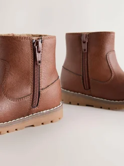 Next Tan Brown Wide Fit (G) Chelsea Zip Tassel Ankle Boots Discount