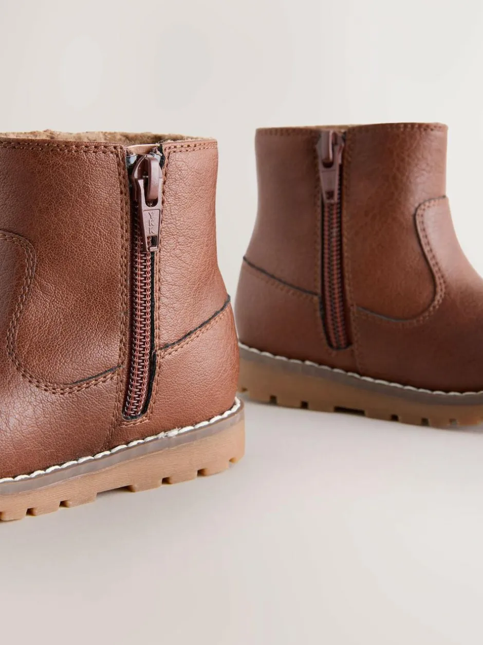 Next Tan Brown Wide Fit (G) Chelsea Zip Tassel Ankle Boots Discount