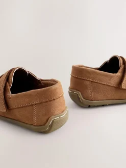 Next Tan Brown Wide Fit (G) Leather Penny Loafers with Touch and Close Fastening Hot