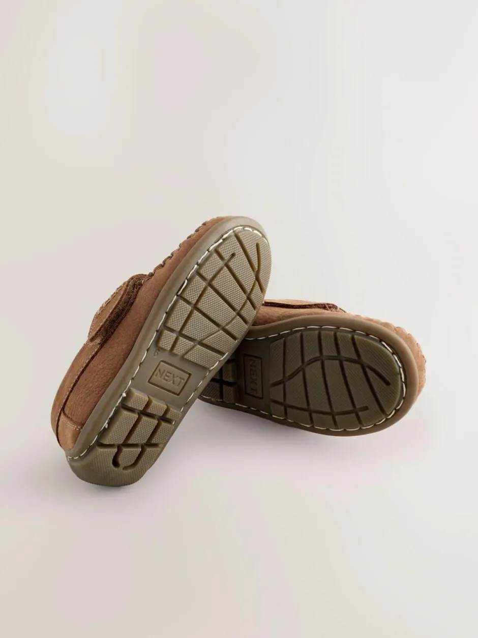 Next Tan Brown Wide Fit (G) Leather Penny Loafers with Touch and Close Fastening Hot