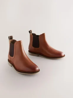 Next Tan Brown Wide Fit (G) Leather Chelsea Boots Best