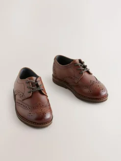 Next Tan Brown Wide Fit (G) Smart Leather Brogue Shoes New