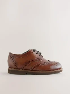 Next Tan Brown Wide Fit (G) Smart Leather Brogue Shoes New