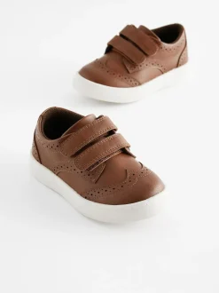 Next Wide Fit (G) Touch Fastening Brogue Shoes Tan Brown Discount
