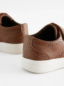 Next Wide Fit (G) Touch Fastening Brogue Shoes Tan Brown Discount