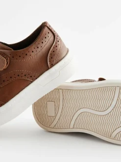 Next Wide Fit (G) Touch Fastening Brogue Shoes Tan Brown Discount