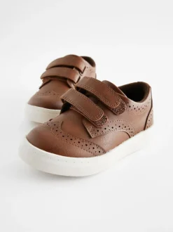 Next Wide Fit (G) Touch Fastening Brogue Shoes Tan Brown Discount