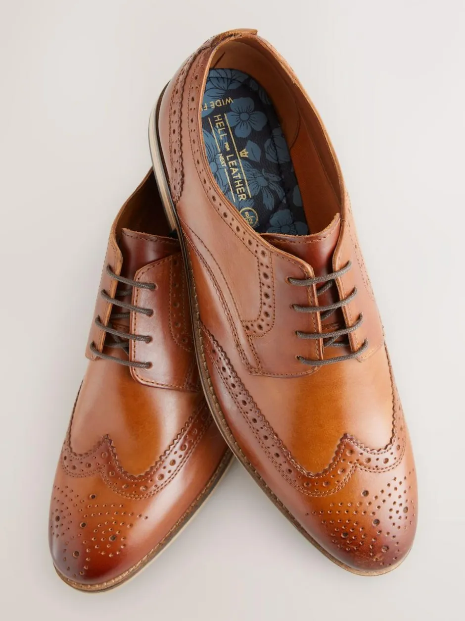 Next Wide Fit Leather Contrast Sole Brogue Shoes Tan Brown Outlet
