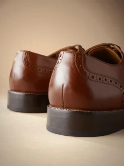 Next Wide Fit Signature Italian Leather Wingcap Brogue Shoes Tan Brown Outlet