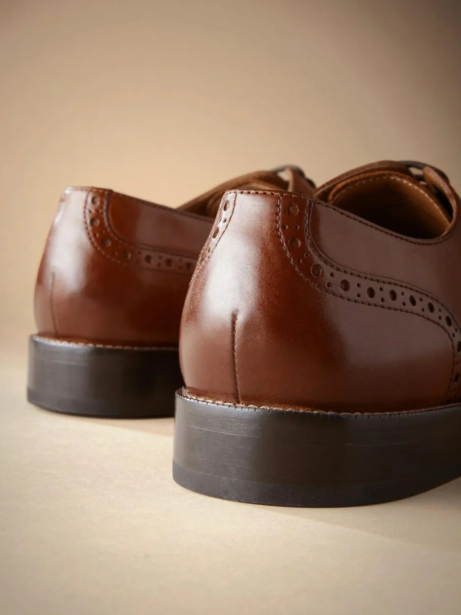 Next Wide Fit Signature Italian Leather Wingcap Brogue Shoes Tan Brown Outlet