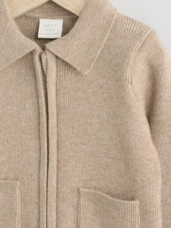 Next Zip front knitted Shacket (0mths-2yrs) Tan Brown Clearance