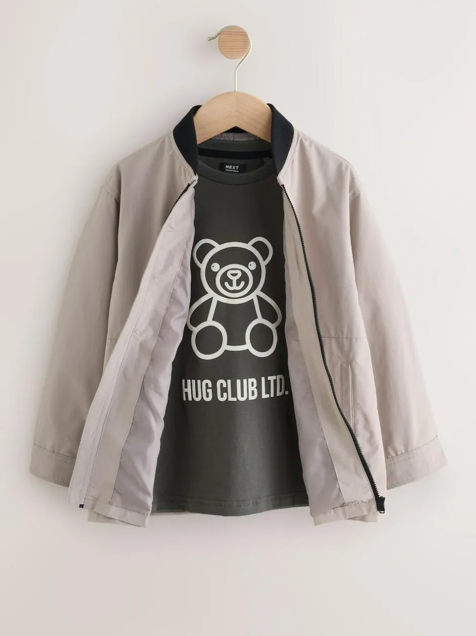 Next Taupe Bomber Shacket and T-Shirt Set 2 Piece (3mths-7yrs) Best