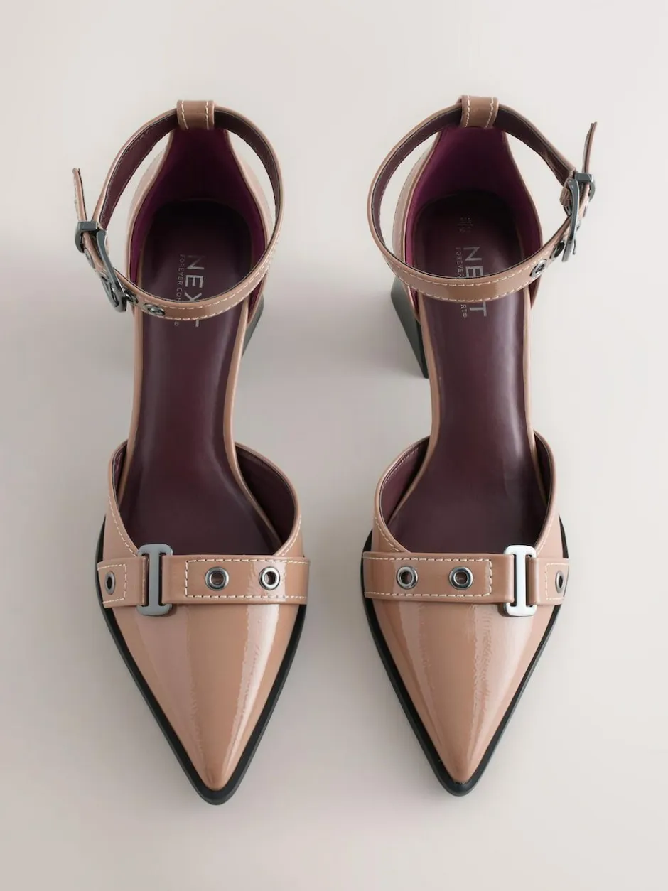 Next Forever Comfort® Point Toe Buckle Block Heels Taupe