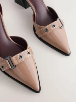 Next Forever Comfort® Point Toe Buckle Block Heels Taupe