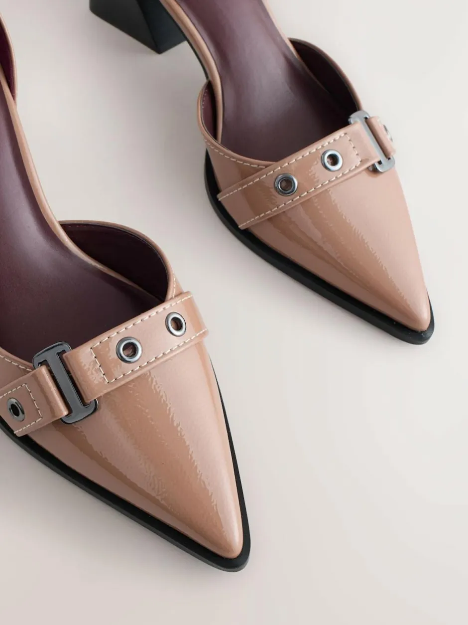 Next Forever Comfort® Point Toe Buckle Block Heels Taupe