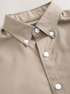 Next Taupe Logo Short Sleeve Cotton Rich Oxford Shirt (3-16yrs) Sale