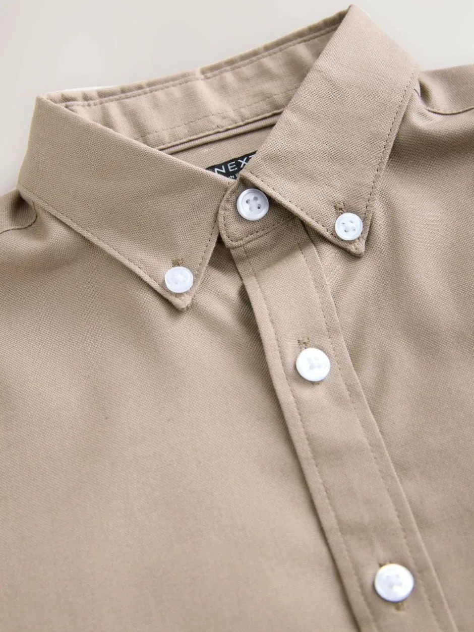 Next Taupe Logo Short Sleeve Cotton Rich Oxford Shirt (3-16yrs) Sale