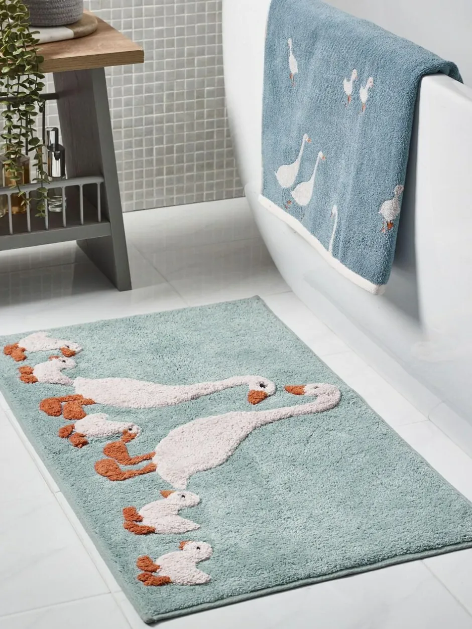 Next Teal Blue Goose And Friends 100% Cotton Bath Mat Best