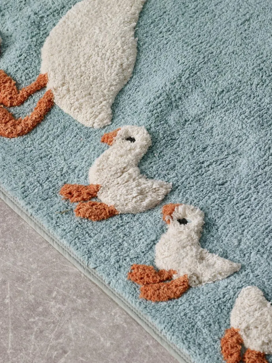 Next Teal Blue Goose And Friends 100% Cotton Runner Bath Mat Discount