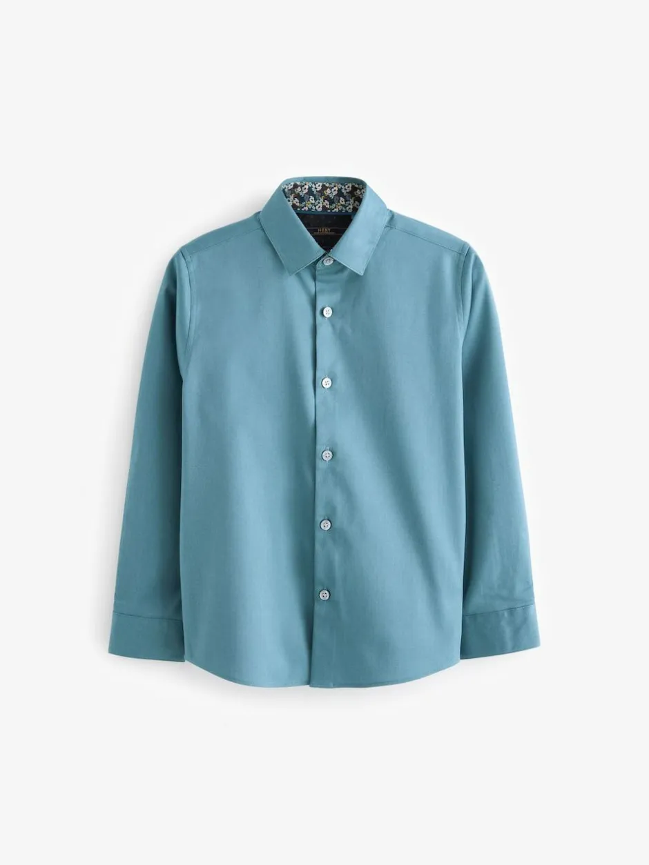 Next Teal Blue Long Sleeves Smart Trimmed Shirt (3-16yrs)