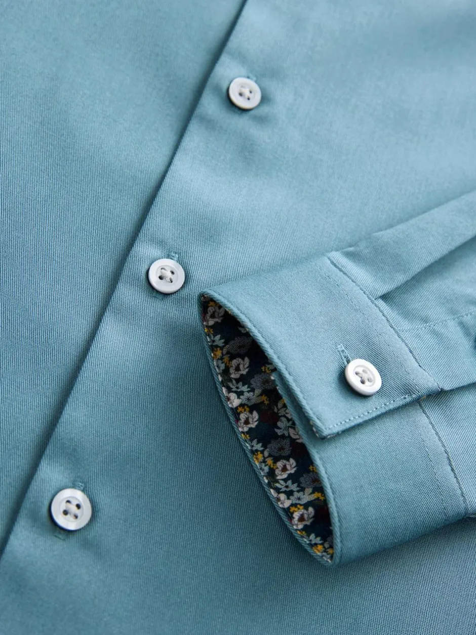 Next Teal Blue Long Sleeves Smart Trimmed Shirt (3-16yrs)