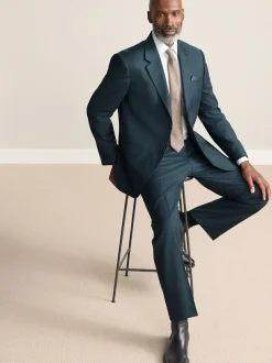 Next Teal Blue Regular Fit Signature Zignone Italian Wool Cashmere Blend Flannel Suit Jacket Outlet