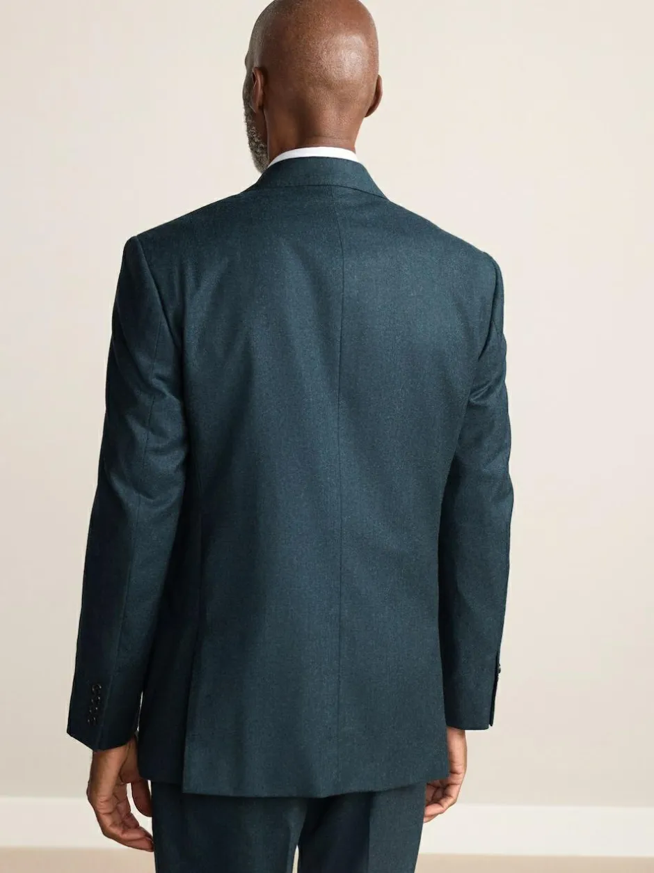 Next Teal Blue Regular Fit Signature Zignone Italian Wool Cashmere Blend Flannel Suit Jacket Outlet