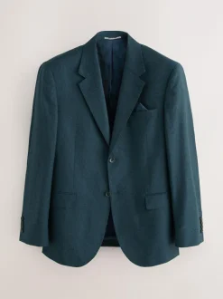 Next Teal Blue Regular Fit Signature Zignone Italian Wool Cashmere Blend Flannel Suit Jacket Outlet