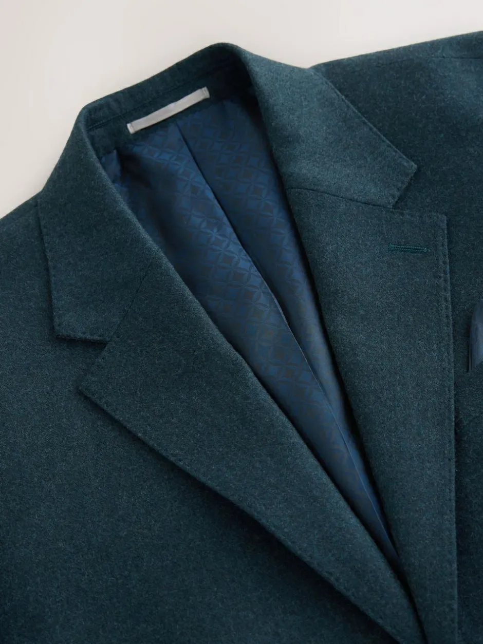 Next Teal Blue Regular Fit Signature Zignone Italian Wool Cashmere Blend Flannel Suit Jacket Outlet