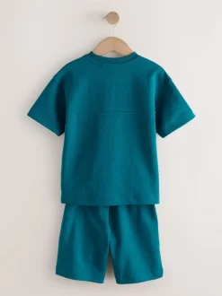 Next Relaxed Fit Heavyweight T-Shirt and Shorts Set (3-16yrs) Teal Blue Best