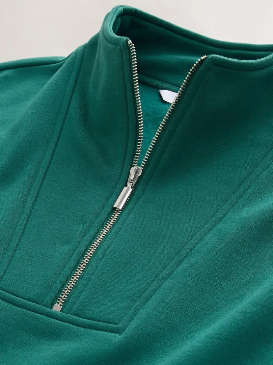 Next Relaxed Fit Heavyweight Cotton Rich Jersey Zip Neck Sweatshirt Teal Blue Hot
