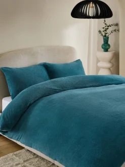 Next Teal Blue Teddy Fleece Duvet Cover and Pillowcase Set Sale