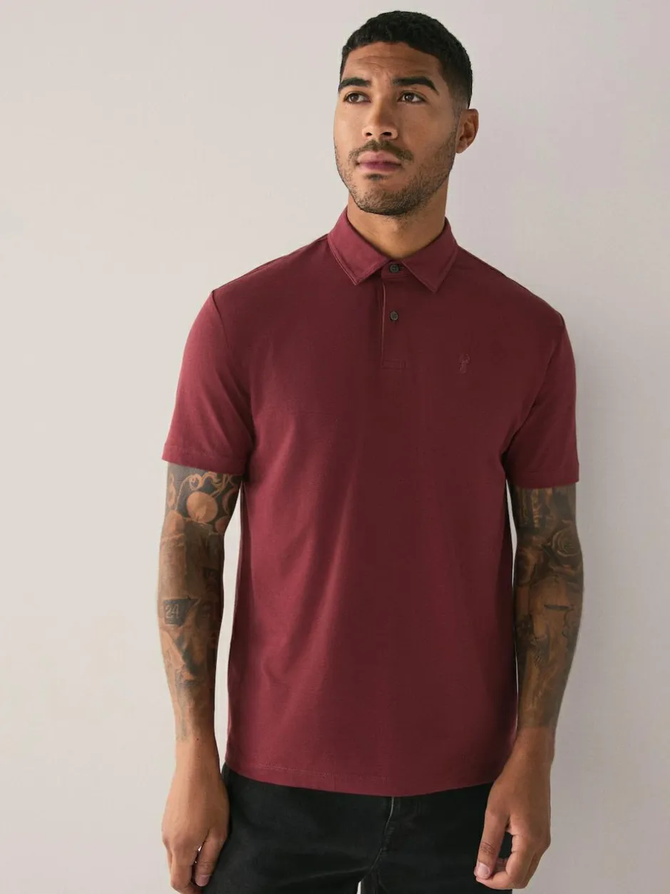 Next Teal Blue/Black/Rust Red Regular Fit Short Sleeve Jersey Polo Shirts 3 Pack Clearance