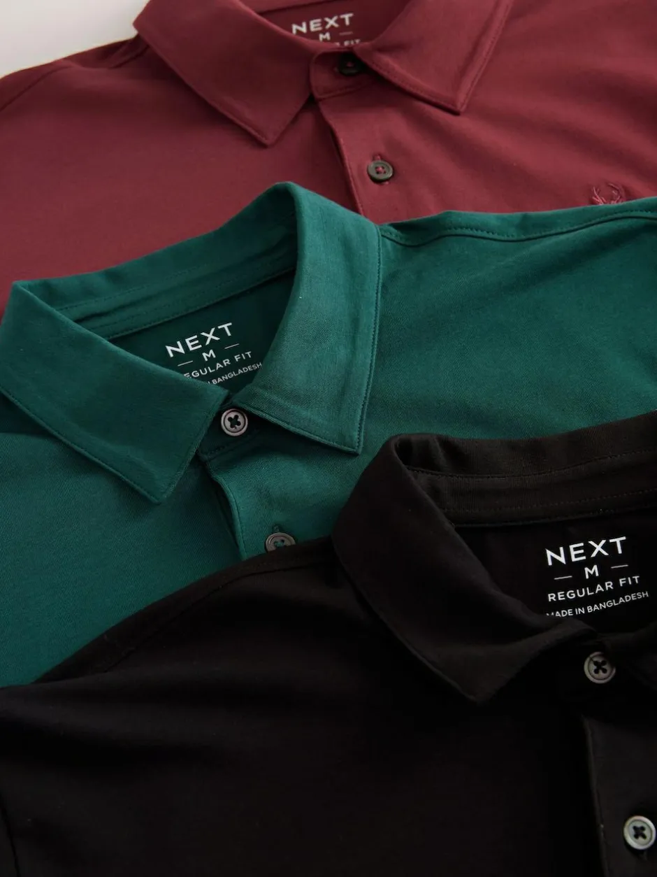Next Teal Blue/Black/Rust Red Regular Fit Short Sleeve Jersey Polo Shirts 3 Pack Clearance