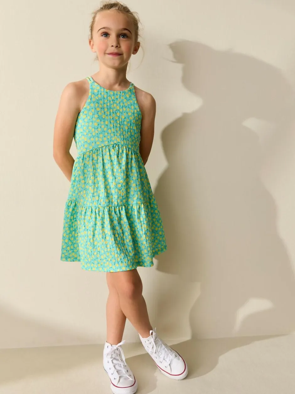 Next Teal Lemon Print Strappy Crinkle Summer Dress (3-16yrs) Sale