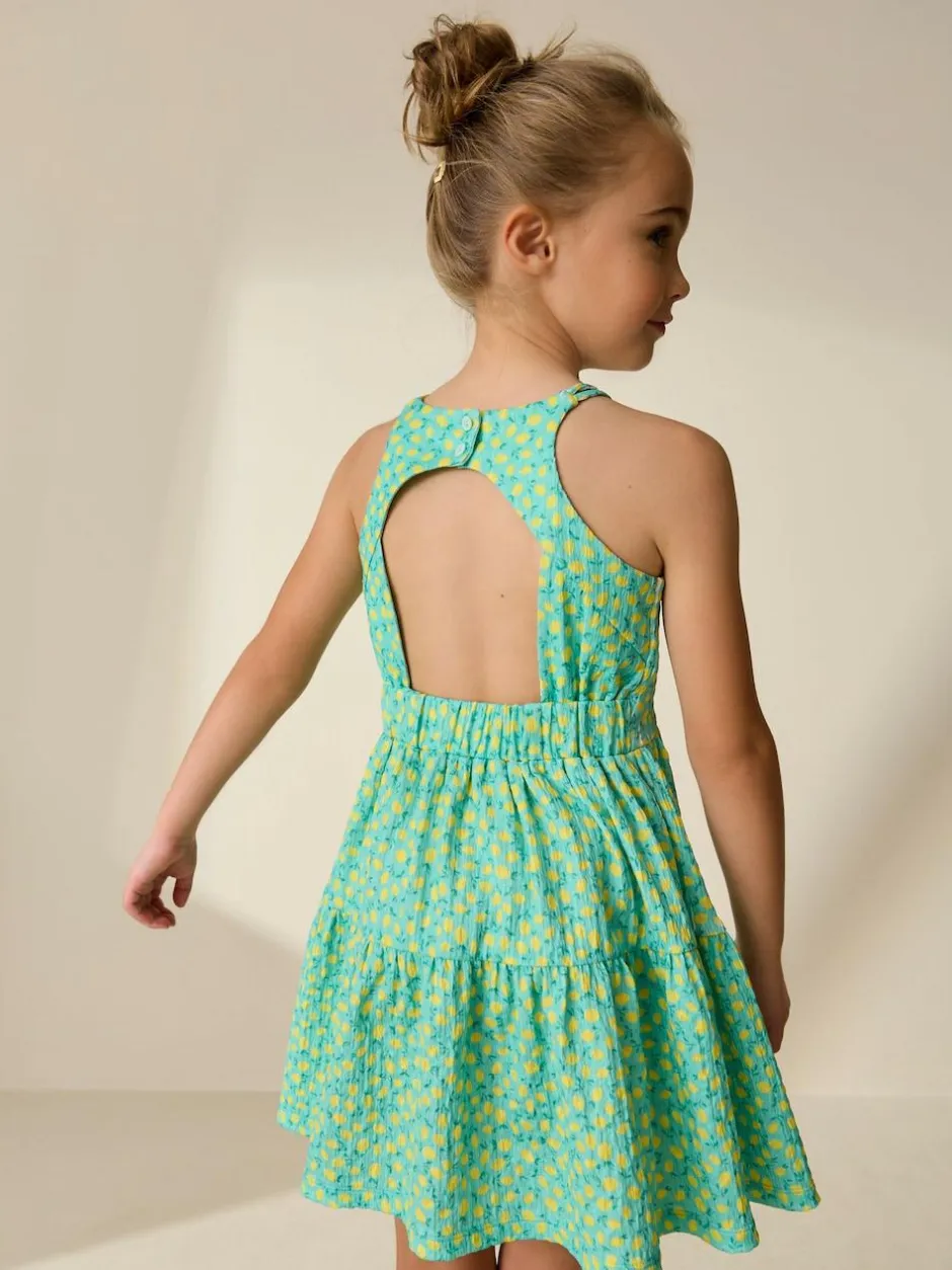 Next Teal Lemon Print Strappy Crinkle Summer Dress (3-16yrs) Sale